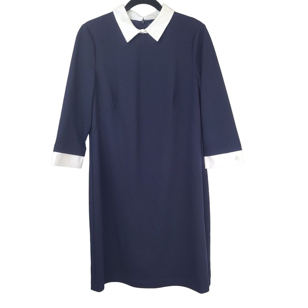 Lauren Ralph Lauren Navy Blue Dress with White Collar and Cuffs